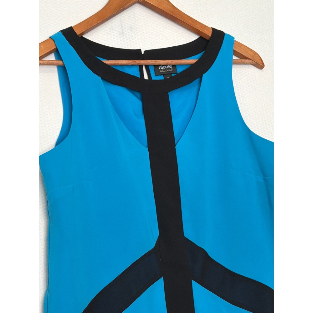 Nicole by Nicole Miller Turquoise Blue Black Colorblock Sleeveless Blouse Medium - Picture 2 of 9